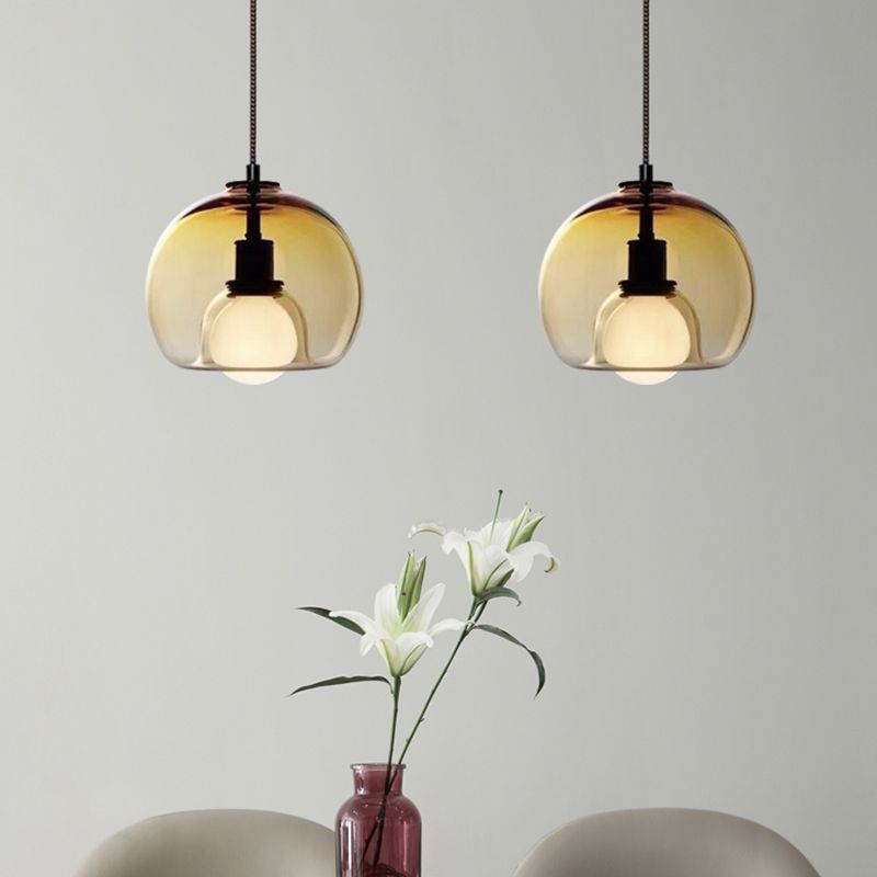 Modern Artistic Indoor Pendant Light Lacquered Iron Globe Hanging Lamp with Glass Shade