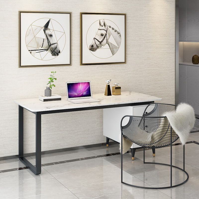 Artificial Marble Office Desk Glam Style Writing Desk with 3-drawer