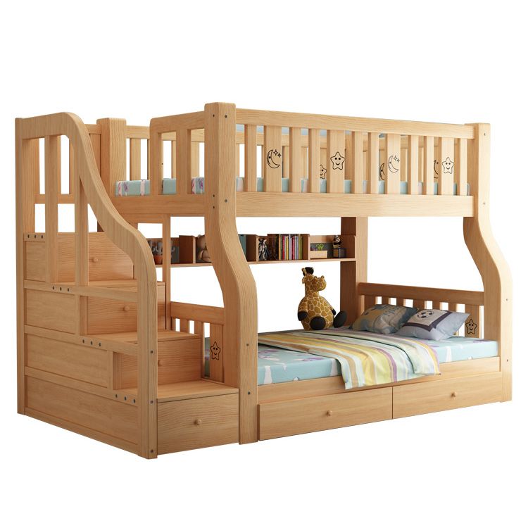Contemporary Bunk Bed Solid Wood with Guardrail No Theme Slat Headboard