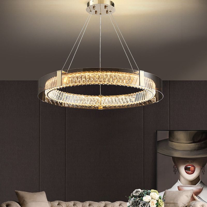 Postmodern Style Circle Chandelier Crystal Gold LED Chandelier Pendant for Dining Room