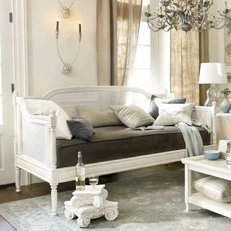 Linen Country Sloped Arms Sofa with Tight Back in Solid Wood