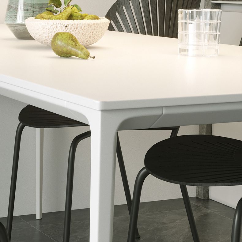 Mesa de comedor de piedra sinterizada de estilo moderno 4 Piernas de las piernas Mesa rectangular en blanco