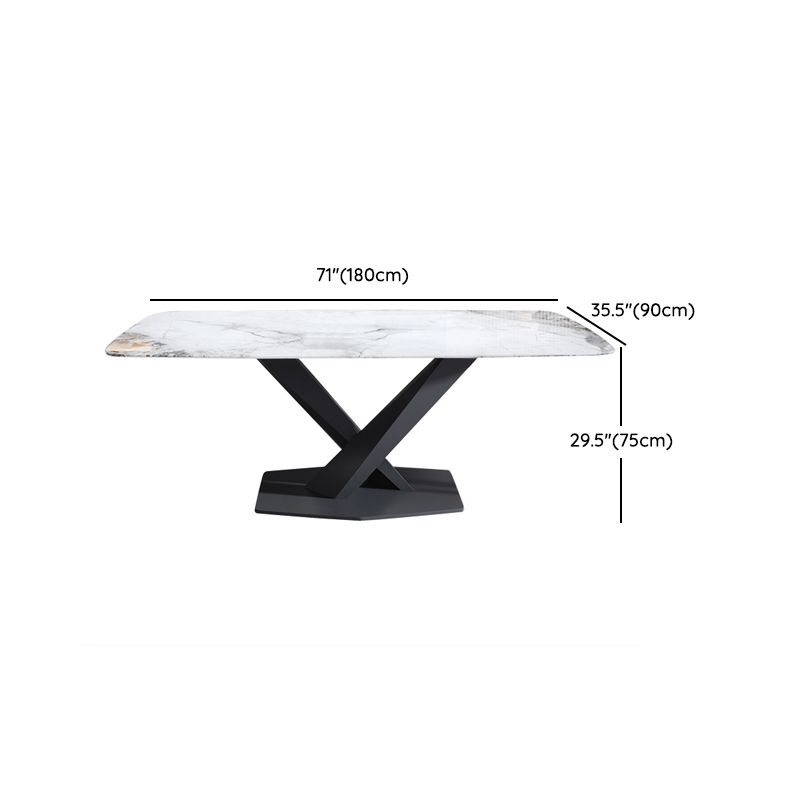 Contemporary Rectangle Sintered Stone Top Metal Base Dining Table Set