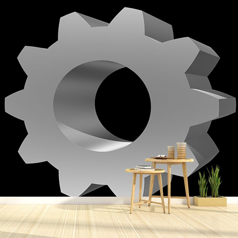 Gear Illustration Mural Wallpaper for Livingroom, Water Resistant, Made to Measure
