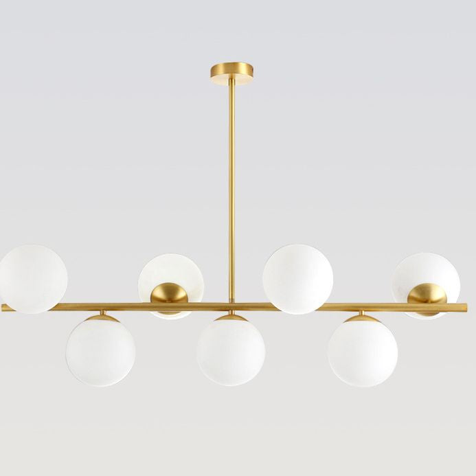 Mid-Century Gold Island Pendant Lighting 7 Light Spherical Glass Island Ceiling Light for Dining Table