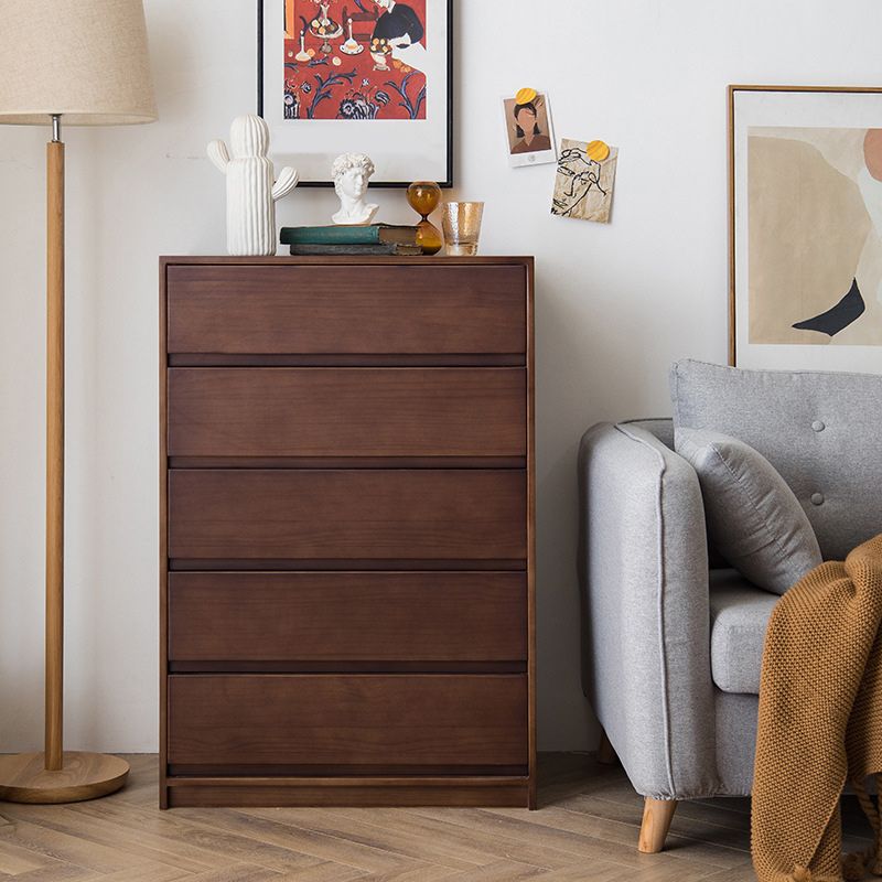 Mid-Century Modern Chest with 5 Drawers in Pine Wood Accent Chest
