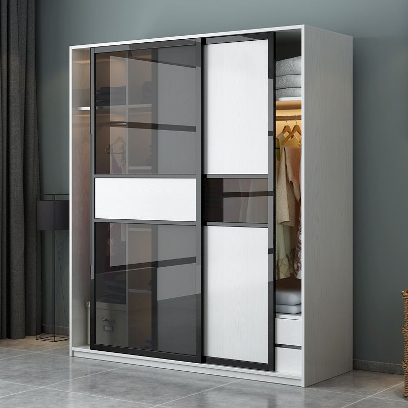 Contemporary Wardrobe Closet Wood and Glass Wardrobe Armoire