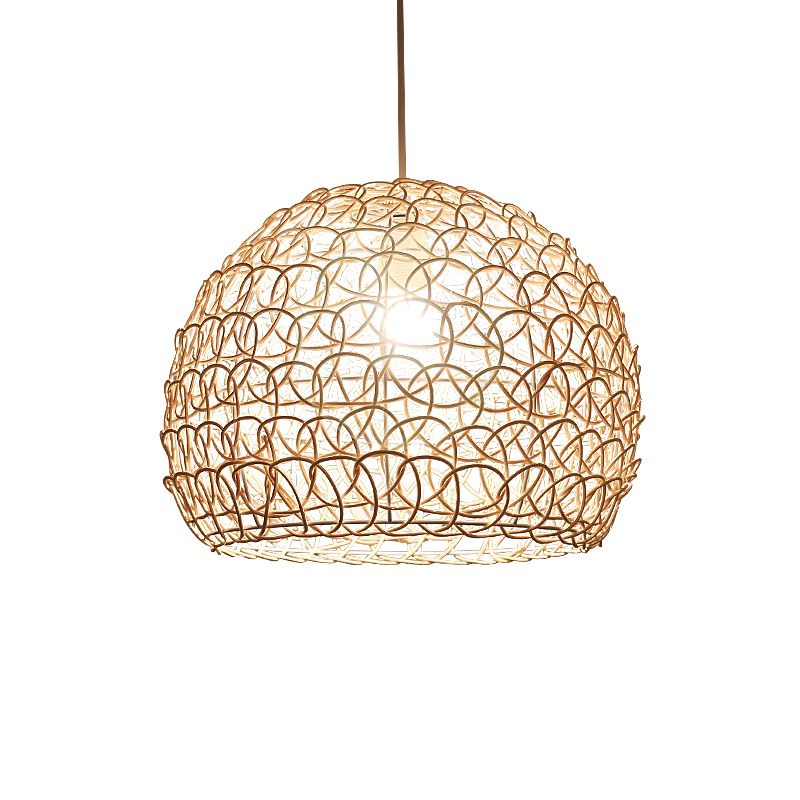 Dome Restaurant Suspension Light Rattan 1-Light Simplicity Pendant Light Fixture in Wood
