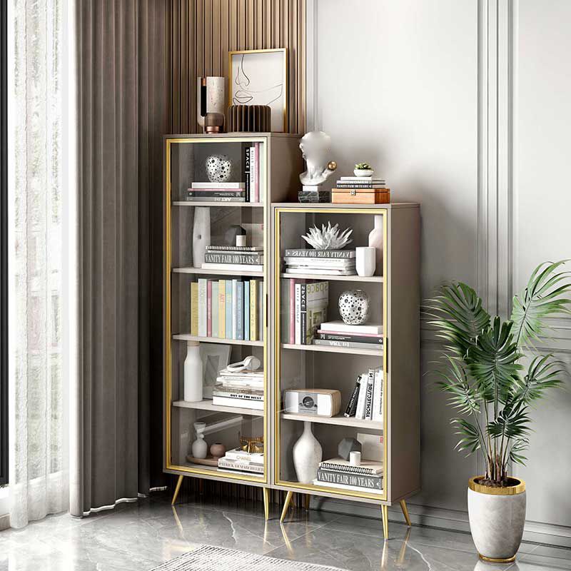 Glam Engineered Wood Bookcase Standard Closed Back Bookshelf with Cabinets