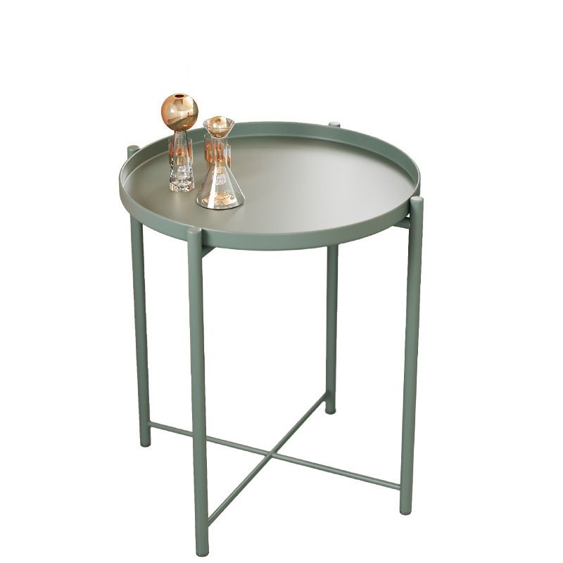 20.4" Tall 4 Legs/Cross Legs End Table Metal Round Tray Top Side End Table