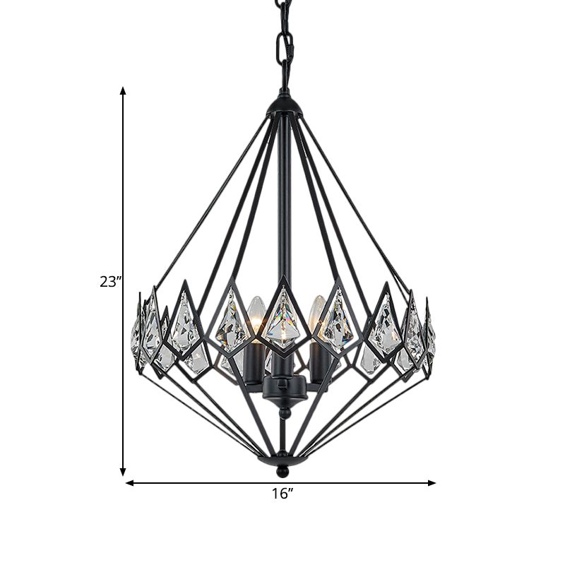 Moderno sospensione diamante pendente metalliche 3 teste salone lampadario appeso con cristallo incrostata in nero