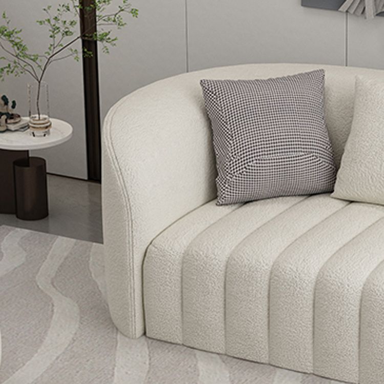 White Wool Curved Sofa Modern Sloped Arm Sofa for Living Room