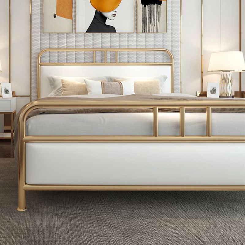 Contemporary Standard Bed Metal Bed Frame with Upholstered Headboard
