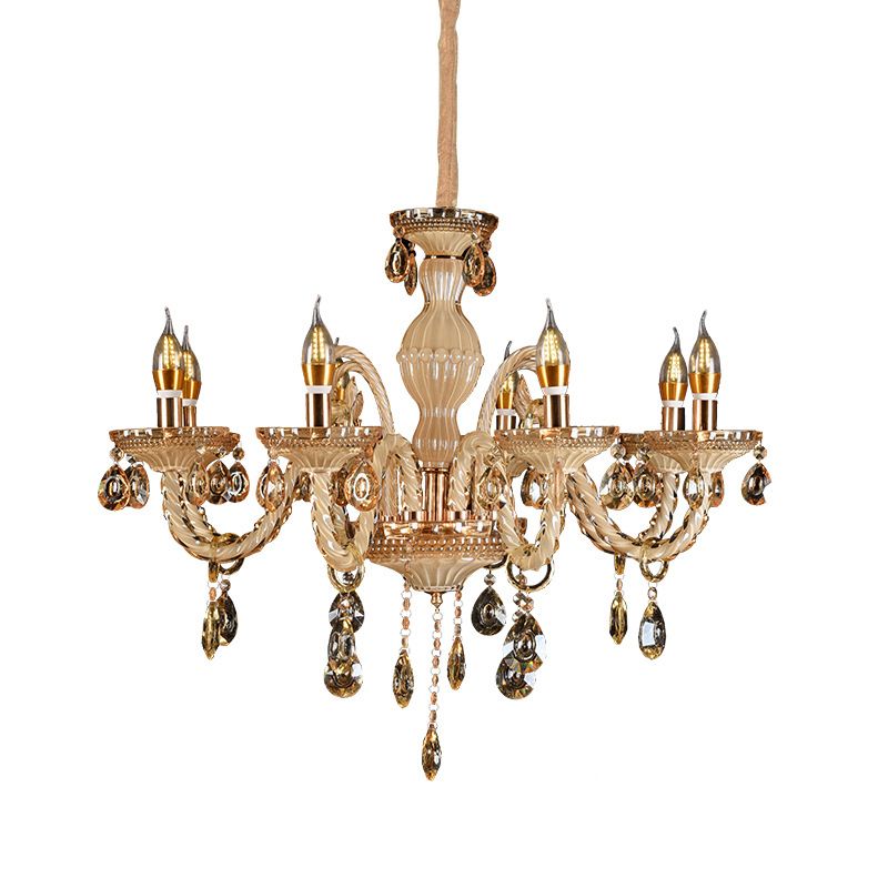 Traditional Metal Hanging Chandelier Light Candelabra Suspension Light with Crystal for Bedroom