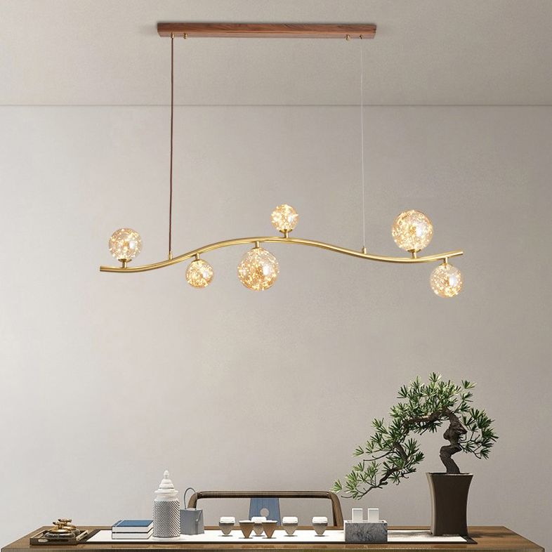Luz de la isla Sputnik de madera en moderna luz colgante de cobre de estilo artístico con sombra de vidrio