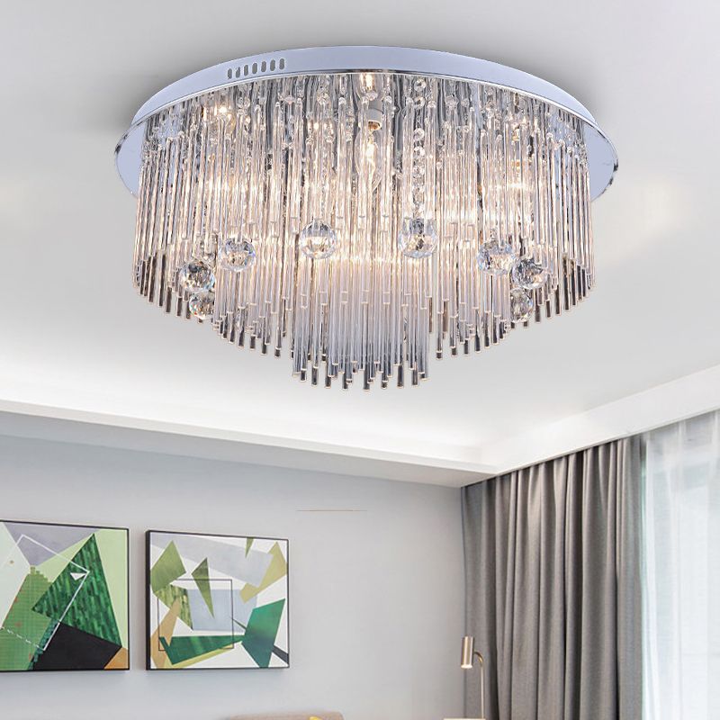 Tiered Flush Mount Modernism Crystal 5/9/14 Heads Stainless-Steel Ceiling Light Fixture, 19.5"/23.5"/31.5" Wide