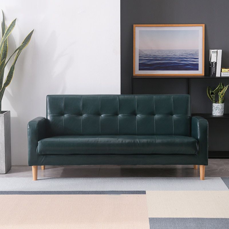 Modern Single Cushion Seat Sofa Tufted Back Faux  Leather Sofa