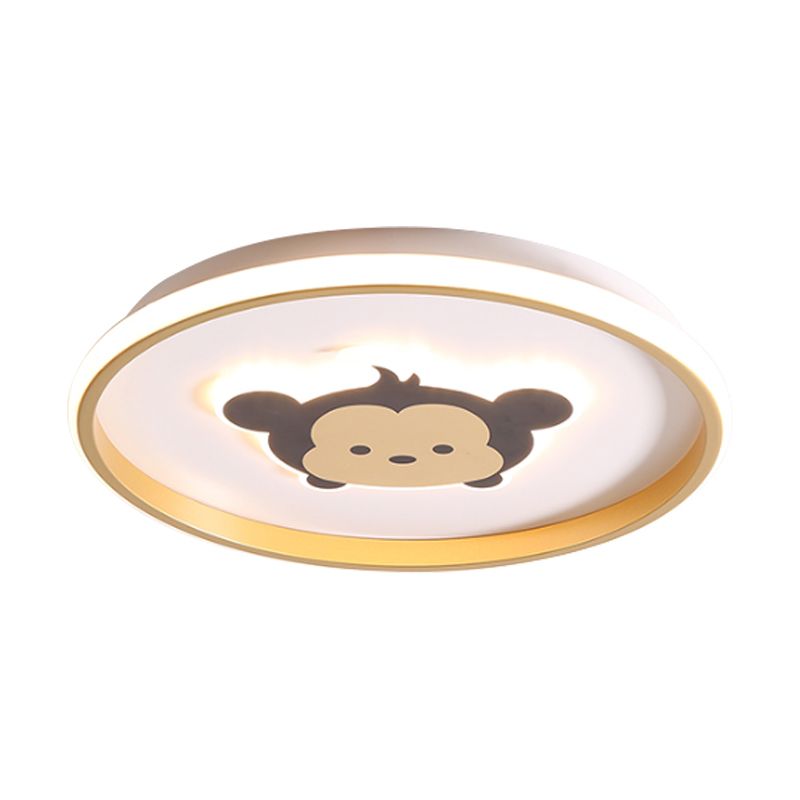 Crown/Monkey Flush Mount Lighting Kids Metallic Gold/Coffee LED Ceiling Mounted Fixture for Bedroom