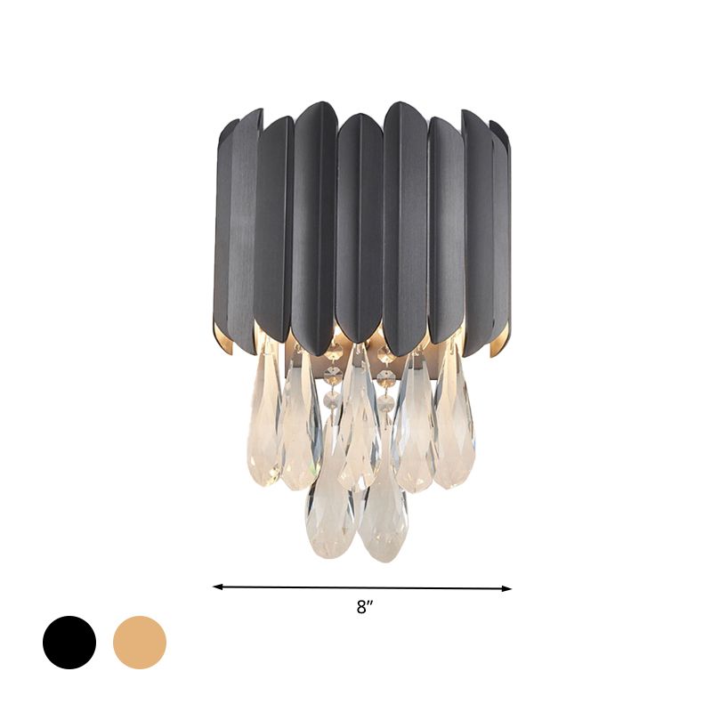 2 Lights Crystal Wall Sconce Traditionalist Black/Gold Teardrop Bedroom LED Wall Mounted Light
