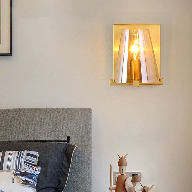 Modern Indoor Wall Sconce Conical Brass Glass Single Light Living Room Wall Mount Lamp