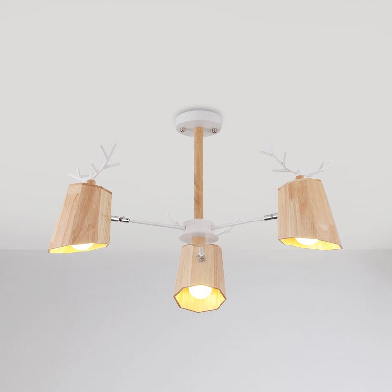 Noordse afgeschuinde hangend licht hout 3/8 koppen eetkamer kroonluchter lamp in beige in beige