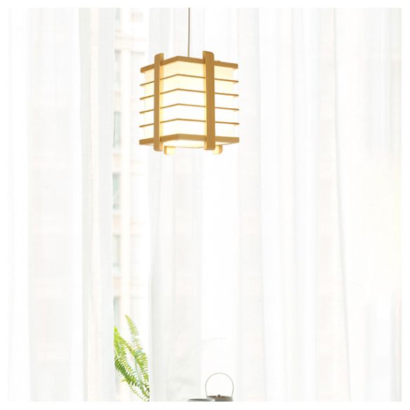 Japanische Laterne Hanglampe Holz 1 Kopf Esszimmer Suspension Licht in Beige