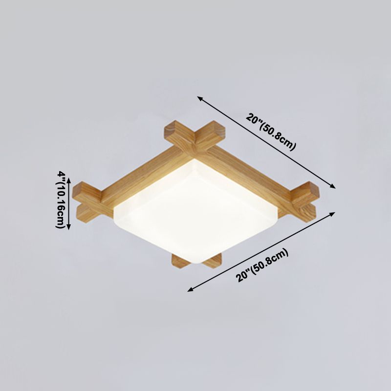 Modern Minimalist LED Ceiling Fixture Wooden Square Flush Mount with Acrylic Shade