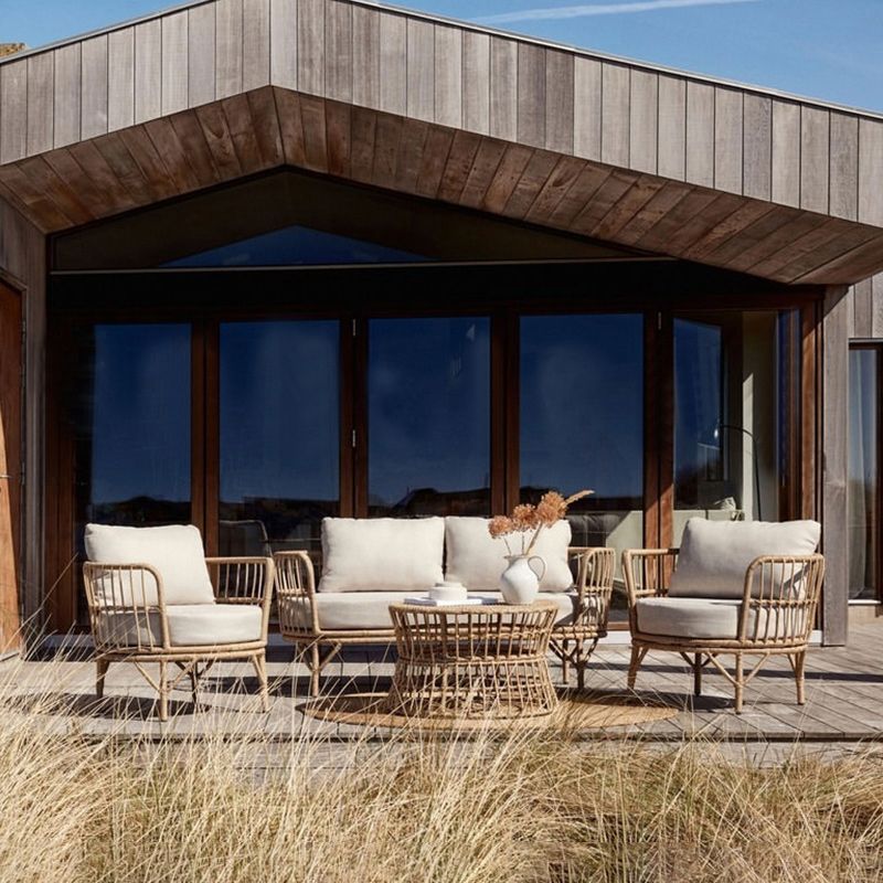Contemporary Tropical Style Outdoor Sofa Willow Vine Arc Shape Tuxedo Arm Loveseat