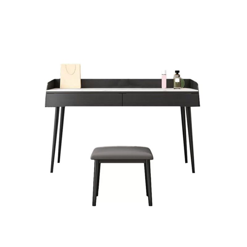 Contemporary Stone Makeup Dressing Table 33.5" H 2 Drawers Vanity Table in Black