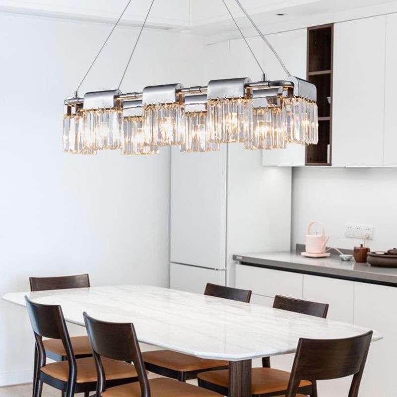 Geometric Island Light Fixtures Modern Crystal 5 Light Island Lights in Silver