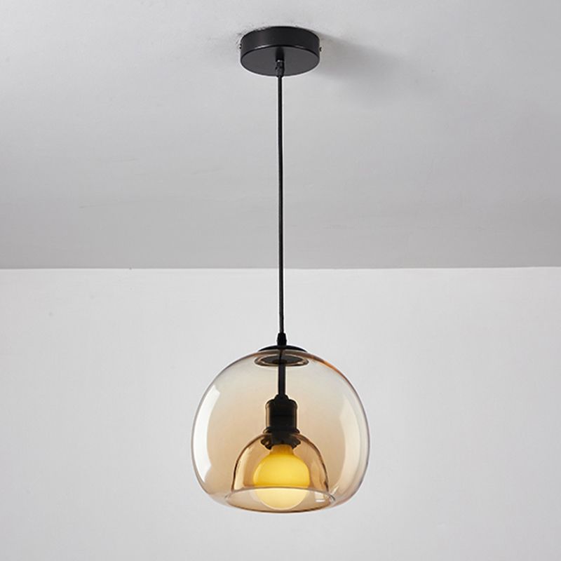1 / 3 - Light Island Pendant Light in Dark Black Metal and Glass Ceiling Pendant Fixture