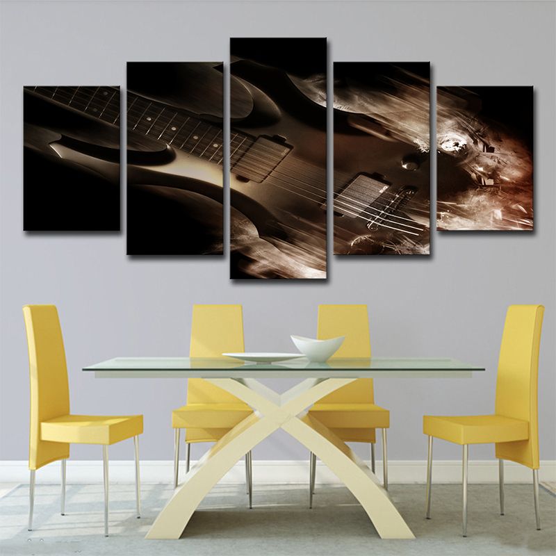 Modern Guitar Canvas Wall Art Brown Musical Instrument Wall Decor for Sitting Room
