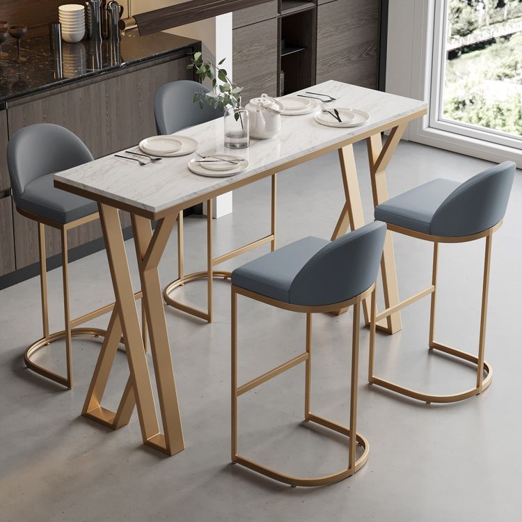 White Stone Bar Table Set 1/5 Pcs Gold Metal Base Bar Table and Stools