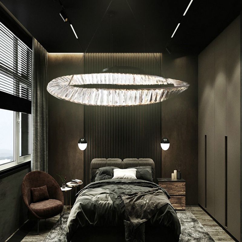 Circular Carousel LED Pendant Lamp Modern Minimalist Prismatic Crystal Living Room Hanging Ceiling Light