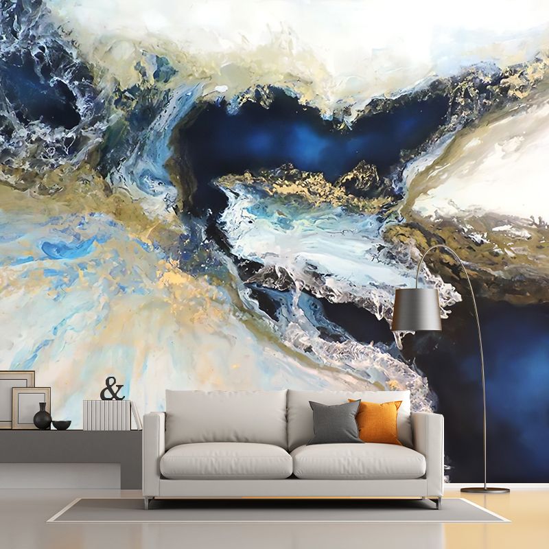 Blue-White Modern Art Murals Large Waterfall Oil Painting Wall Decor for Bedroom