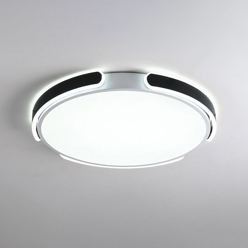 14"/18"/21.5" W Nordic LED Flush Mount Acrylic Black-White Round Ceiling Light with Riveted Side Strap, Warm/White Light