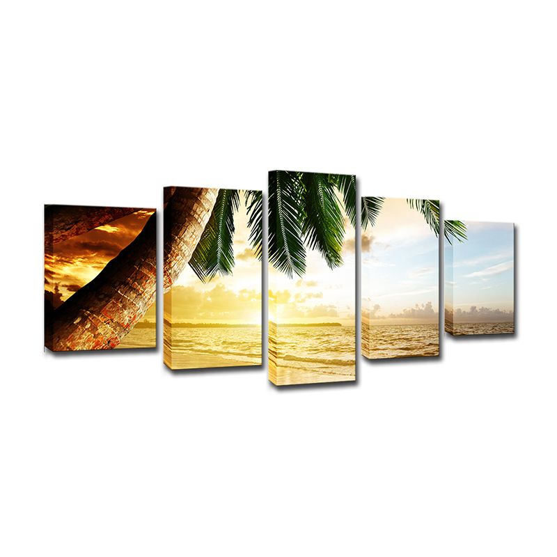 Beach Palm Tree Canvas Art Tropix Beautiful Sunset above Sea Scene Wall Decor in Gold