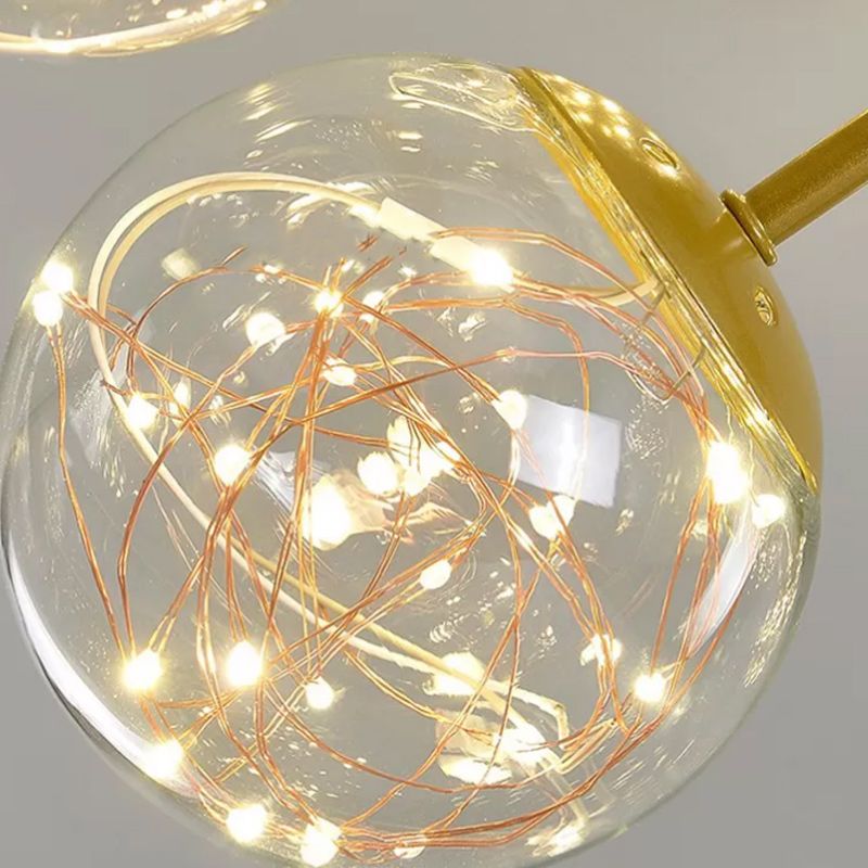 Modern Metal Ceiling Mount Multi-light Semi Flush with Glass Shade for Living Room