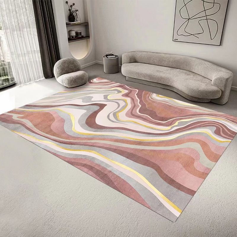 Tapis de motif abstrait rose Polyester moderne tapis lavable pour le salon