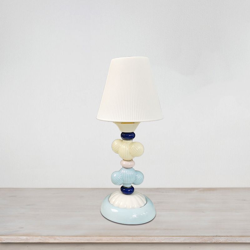 Fabric Conical Reading Book Light Kids 1-Light Table Lamp with Round Ceramic Base in White
