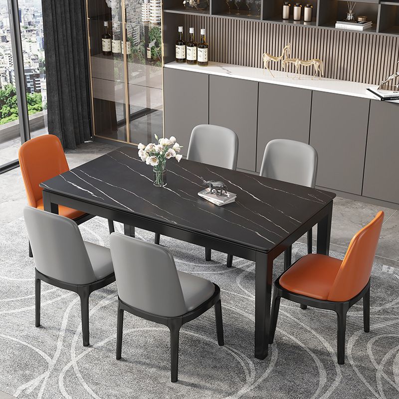 Stone Top Dining Table Modern Rectangle Dining Table with 4 Wood Legs