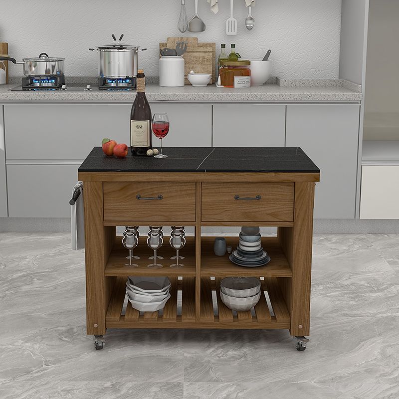 Modern Dining Room Prep Table Rectangular Kitchen Trolley with Open Storage