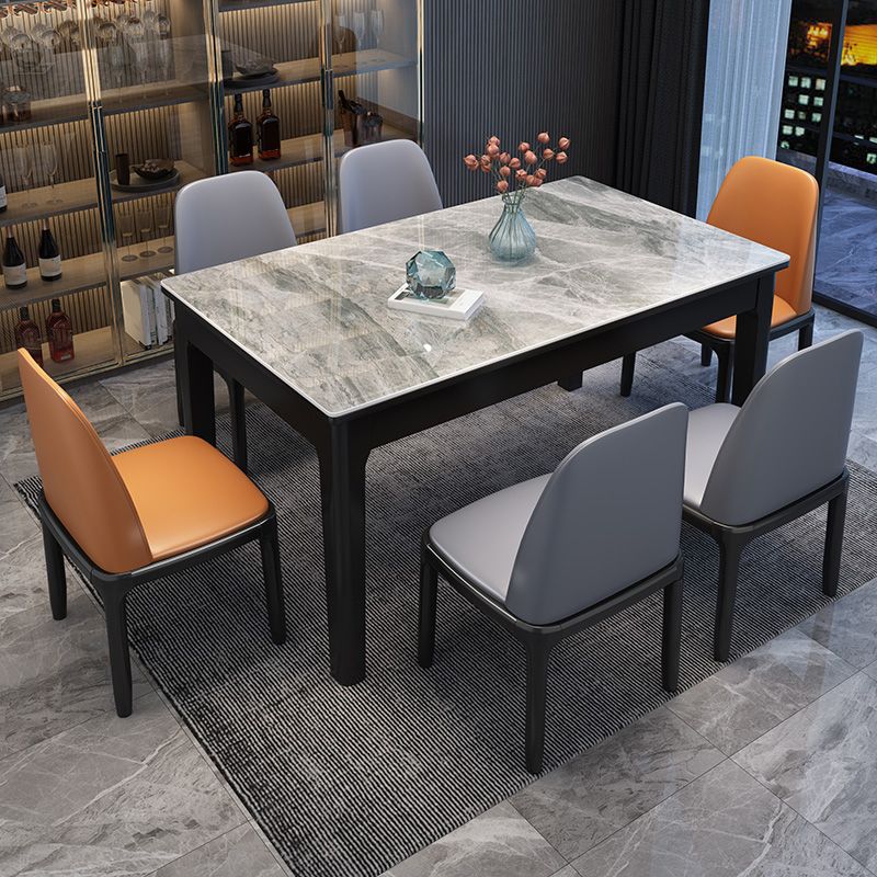Rectangle 4 Legs Table Mid-Century Modern White Tone Fixed Table of Sintered Stone