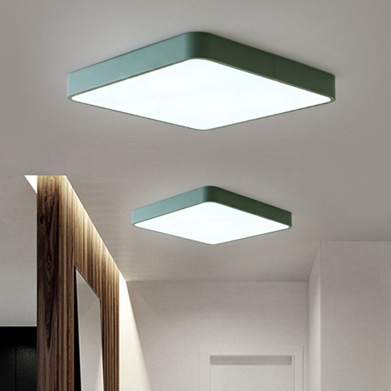 16"/19.5"/23.5" Wide Square Ceiling Fixture Modern Metal Yellow/Green LED Flush Mount Lamp in White/Warm