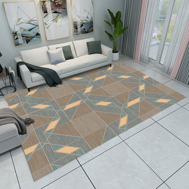 Grey and Green Bedroom Rug Modern Color Block Pattern Area Rug Polyester Washable Pet Friendly Carpet