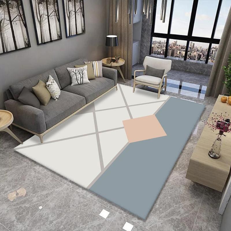 Dark Blue Geometric Rug Polyester Modern Rug Washable Rug for Drawing Room