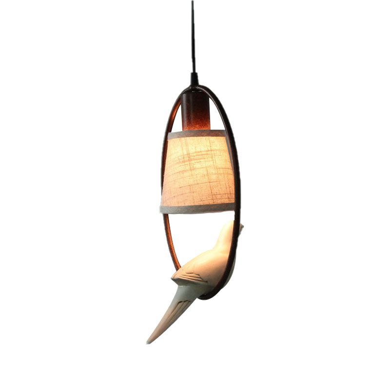 Tapered Fabric Pendant Light Traditional 1 Light Living Room Hanging Ceiling Light with Bronze Ring Frame