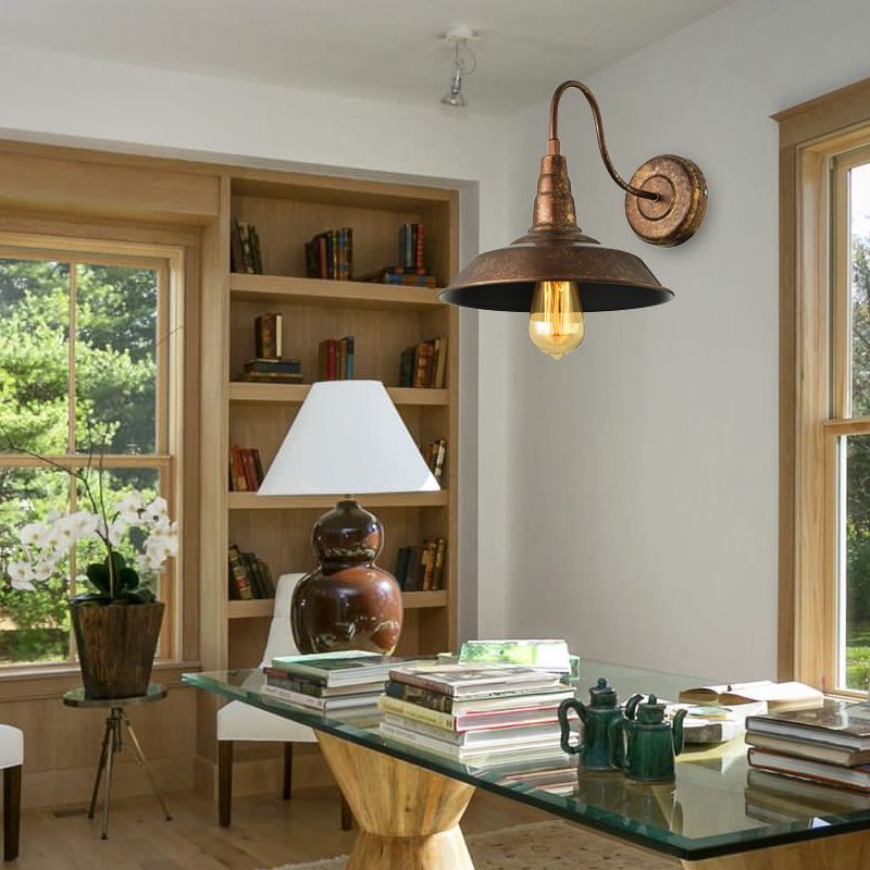 Lampada con funce murale di fienile in stile antico 1 illuminazione da parete con applique di ferro leggera con braccio a collo di ceso in bronzo/ruggine per camera da letto