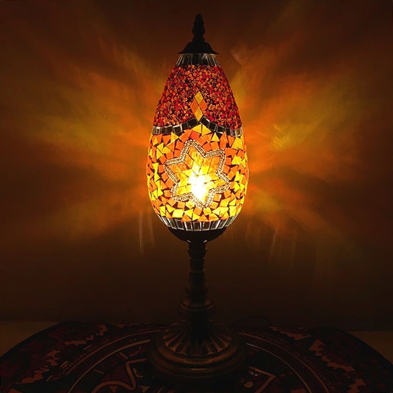 Naranja/rojo 1 mesa de bombilla ligera antigüedades de arte manchado lágrima de lágrima en la lámpara de mesita de noche para sala de estar