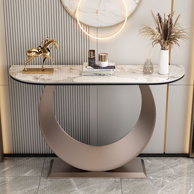 Contemporary Console Table Stone Half Moon End Table , 33.46" Tall